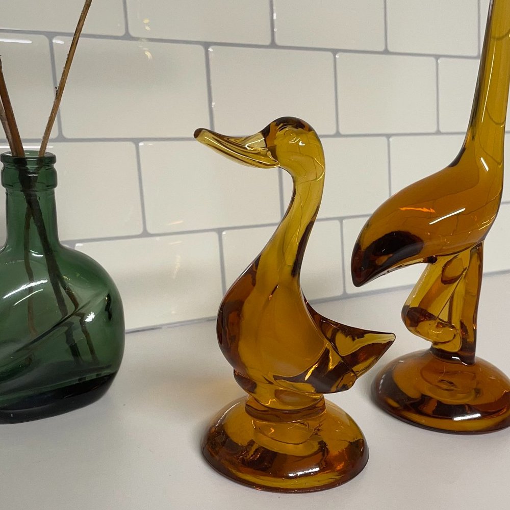 Vintage Viking Amber Glass Epic 1316 5 Inch Duck Figurine MCM Retro